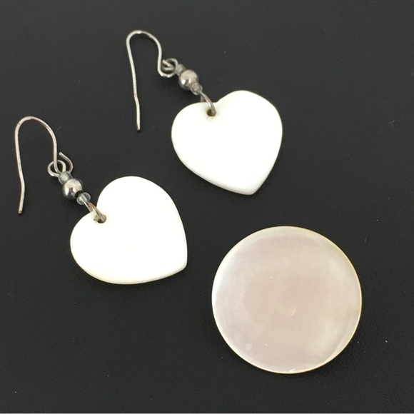 Vintage Mother of Pearl Heart Earrings and Circle Brooch Old Estate Jewelry Lot - Picture 11 of 11
